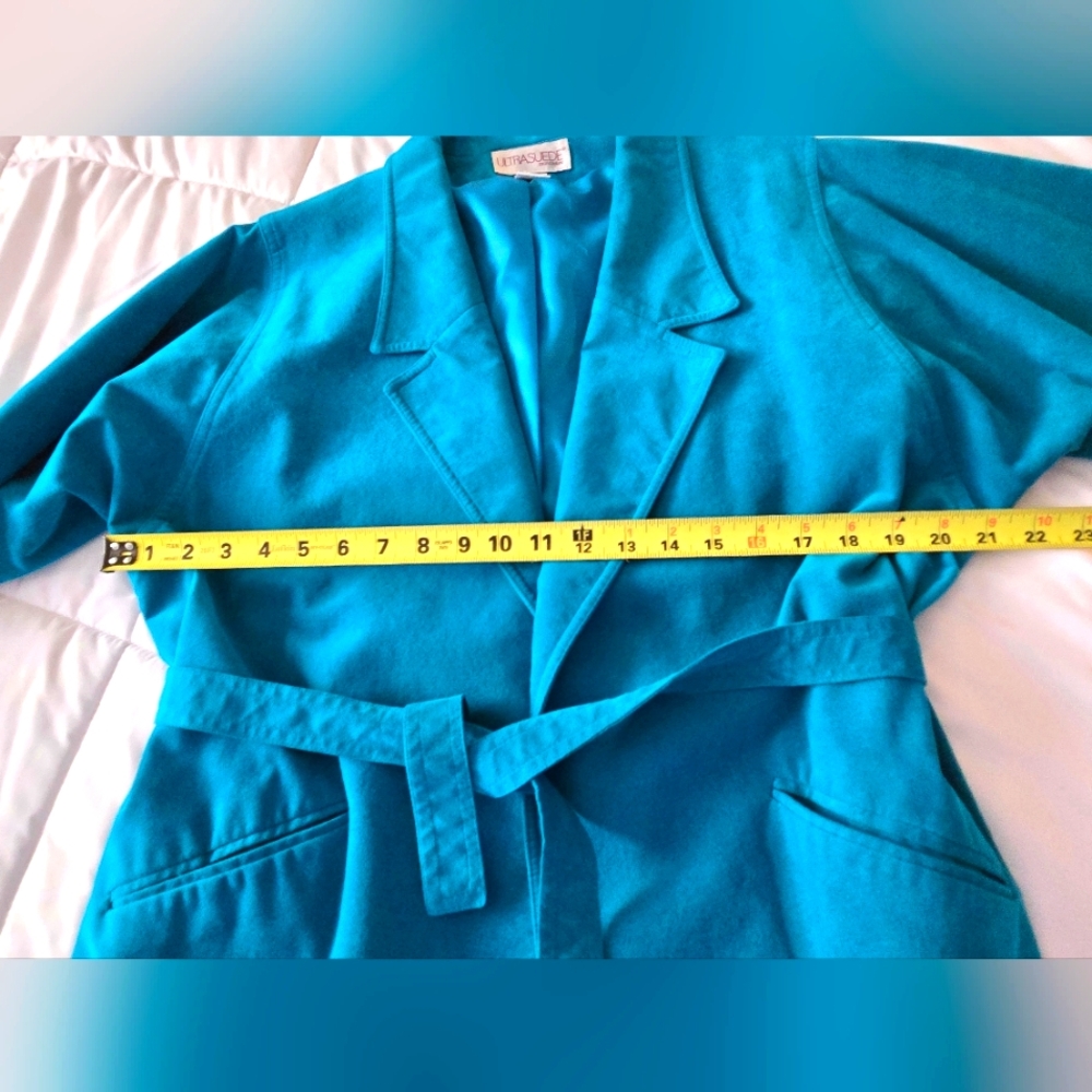 Aqua Blue Washable Faux Suede Skirt and Jacket Suit Set Size 12 - Picture 10 of 16